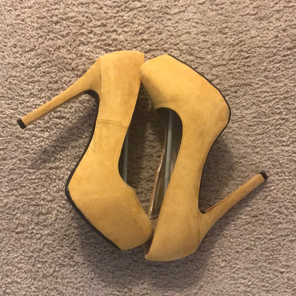 Charlotte Russe Shoes - Charlotte Russe Suede Platform Pumps - Mustard